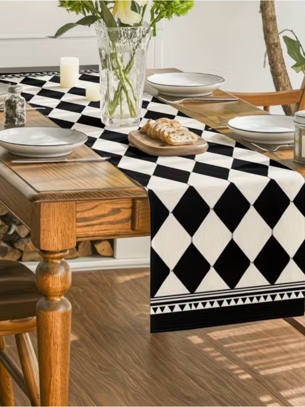 New Black & White Diamond Table Runner-Modern Farmhouse 15.75”x55.12”